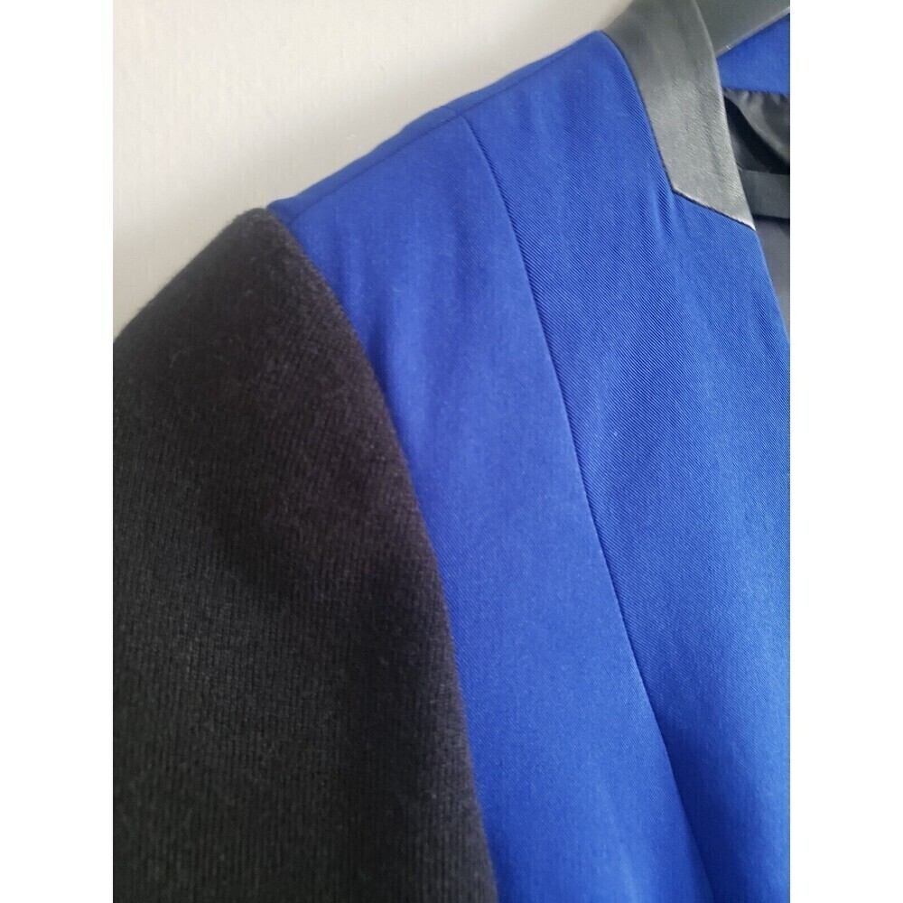 Cut25 By Yigal Blazer Size 4 Navy Black Leather Trim Ponte Sleeves - Picture 4 of 11